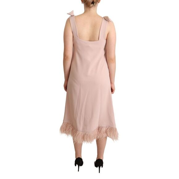P.A.R.O.S.H. Pink Polyester Sleeveless Midi Feather Shift Women's Dress - Picture 3 of 4